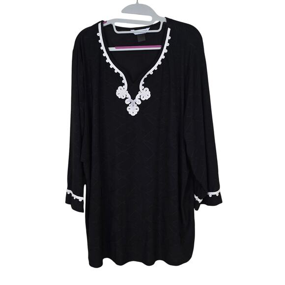 Women's Allison Daley Black Textured V-Neck 3/4 Sleeve Blouse | Size 3X - Picture 1 of 10